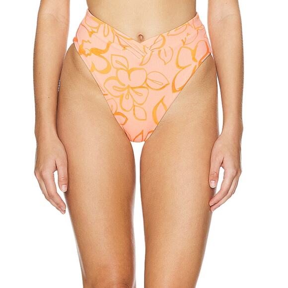 Tularosa Orange High Waist Bottom XS Fleur Floral V Cut Cheeky Revolve $88 NEW - Picture 1 of 7
